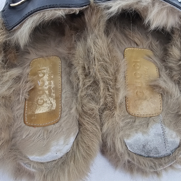 Gucci 2015 Re-Edition Princeton Leather Wool Lined Mule Slipper Black Size 38 - Picture 7 of 11